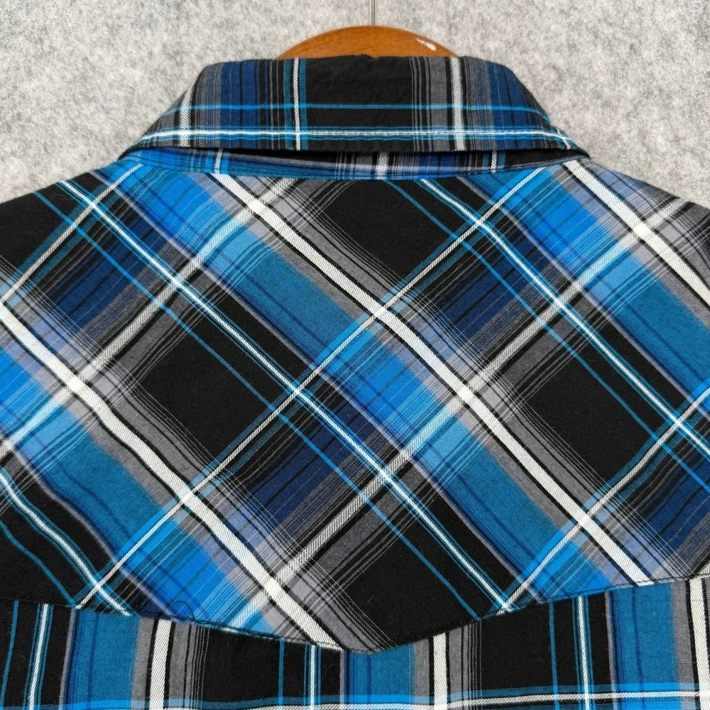 Ely Cattleman Mens XXL Blue Plaid Pearl Snap Western Long Sleeve Shirt